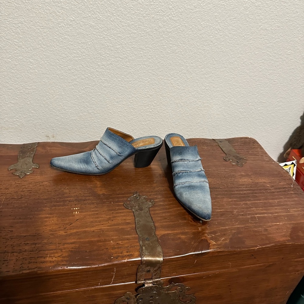 Very Rare Freelance Blue Denim Women's Mules with leather sole size 39.5